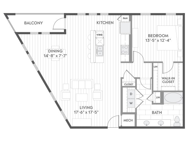 A7 floor plan, 1 Bedroom, 1 Bathroom at AMLI Branch Park apartments