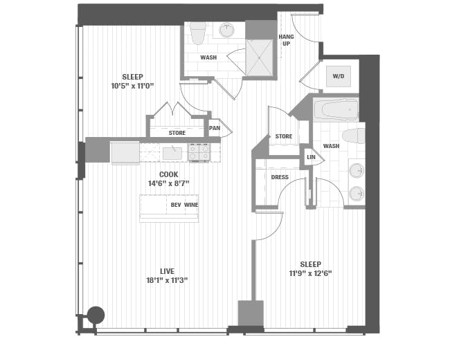 C4 floor plan, 2 Bedroom, 2 Bathroom at AMLI 808 apartments