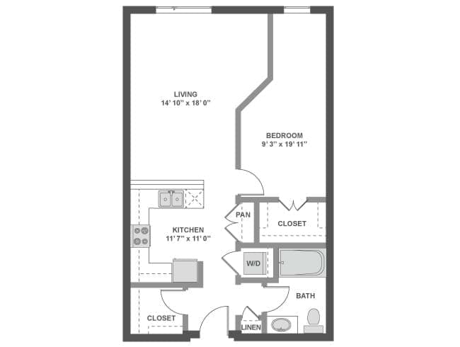 A3e floor plan, 1 Bedroom, 1 Bathroom at AMLI South Lake Union apartments