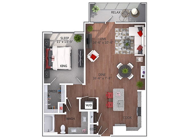 A4c floor plan, 1 Bedroom, 1 Bathroom at AMLI Denargo Market apartments