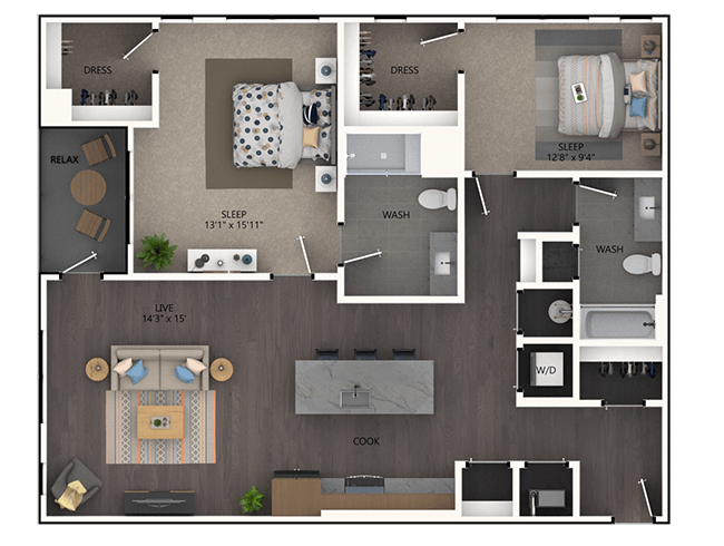 C6 floor plan, 2 Bedroom, 2 Bathroom at AMLI Broadway Park apartments