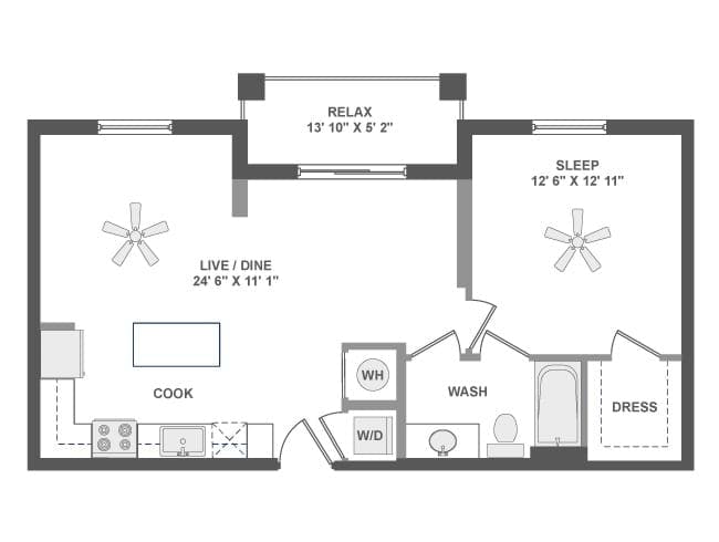 A3e floor plan, 1 Bedroom, 1 Bathroom at AMLI Dadeland apartments