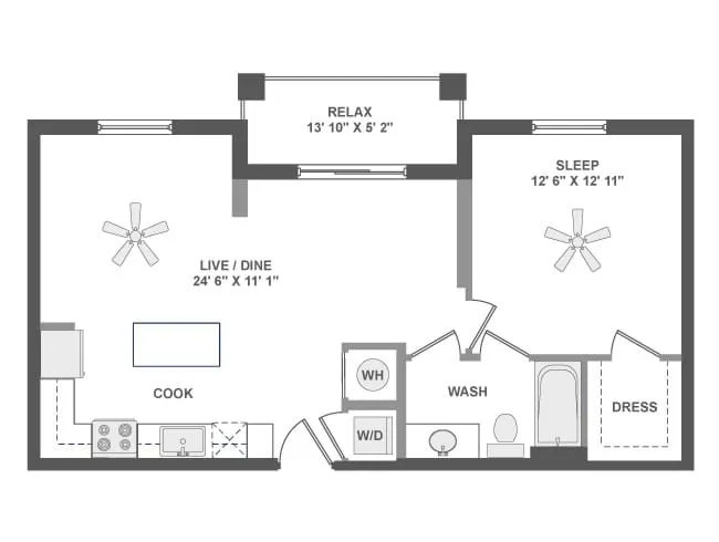 A3e floor plan, 1 Bedroom, 1 Bathroom at AMLI Dadeland apartments