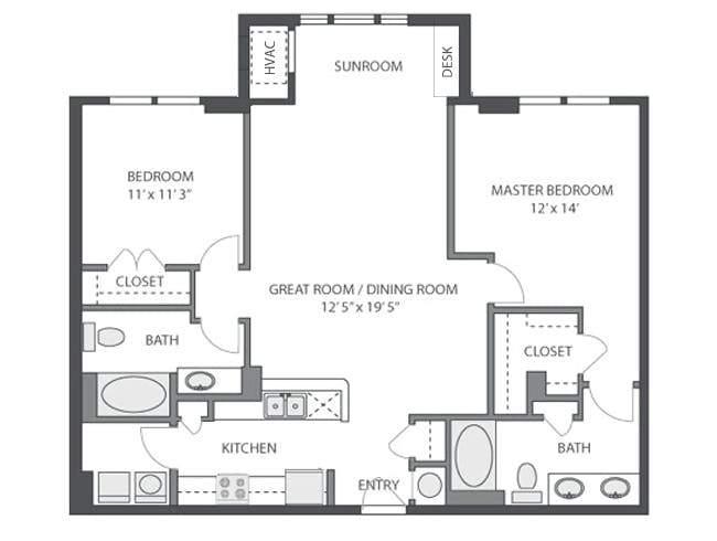 Turtle Bay SR floor plan, 2 Bedroom, 2 Bathroom, Sunroom at AMLI at Seven Bridges apartments