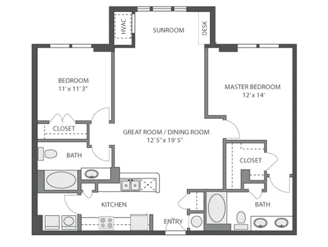 Turtle Bay SR floor plan, 2 Bedroom, 2 Bathroom, Sunroom at AMLI at Seven Bridges apartments