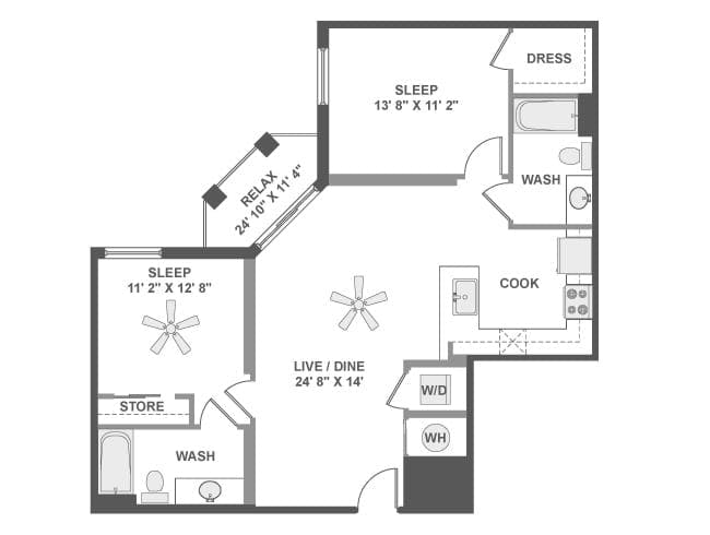 C4c floor plan, 2 Bedroom, 2 Bathroom at AMLI Dadeland apartments