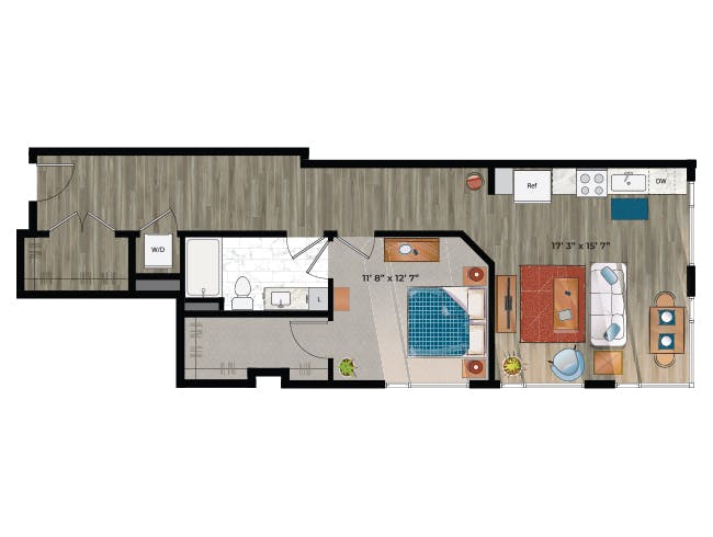 A5c floor plan, 1 Bedroom, 1 Bathroom at AMLI at Uptown apartments