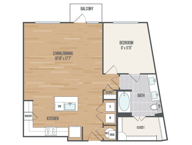 A5a floor plan, 1 Bedroom, 1 Bathroom at AMLI Grapevine apartments