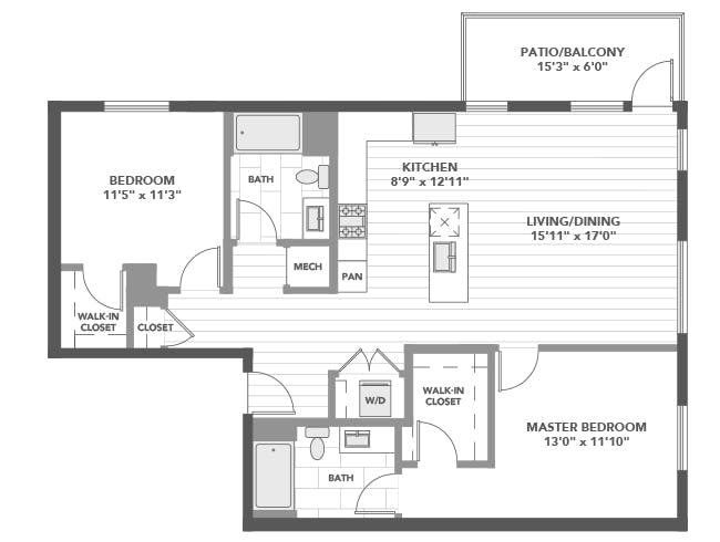 C6b floor plan, 2 Bedroom, 2 Bathroom at AMLI Old Pasadena apartments