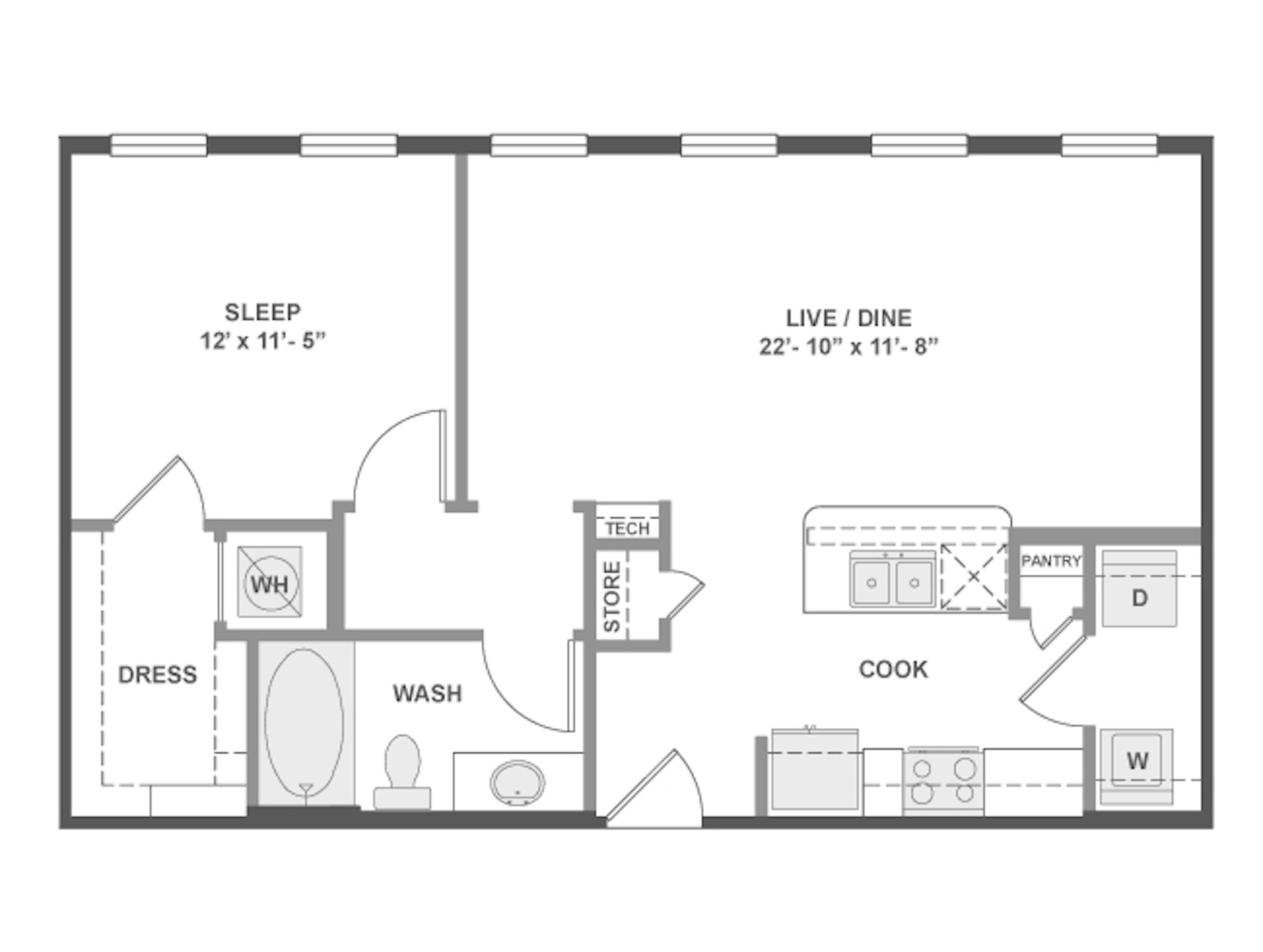 A3a floor plan, 1 Bedroom, 1 Bathroom at AMLI on Aldrich apartments