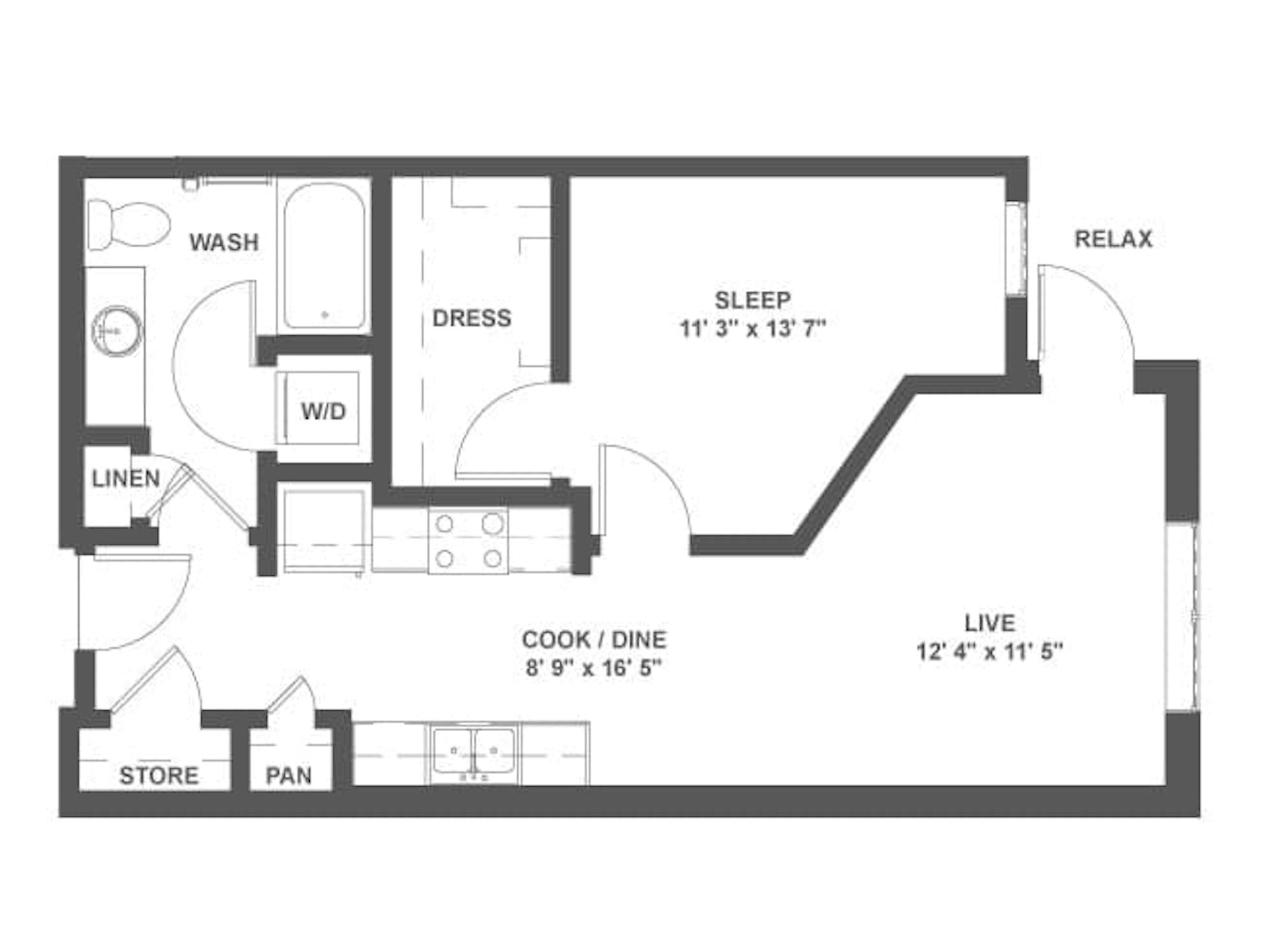 A2c floor plan, 1 Bedroom, 1 Bathroom at AMLI Mark24 apartments