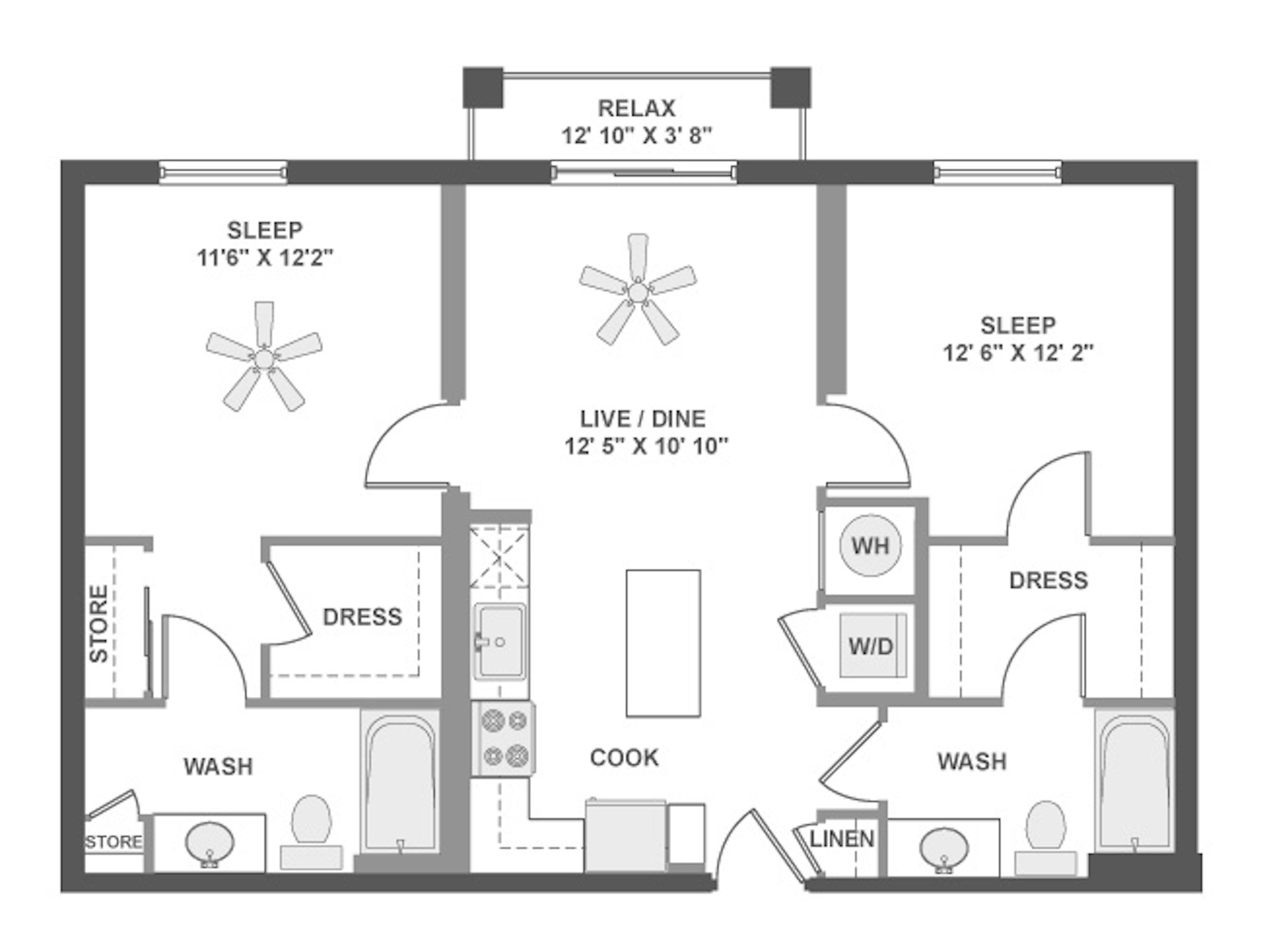 C3 floor plan, 2 Bedroom, 2 Bathroom at AMLI Dadeland apartments