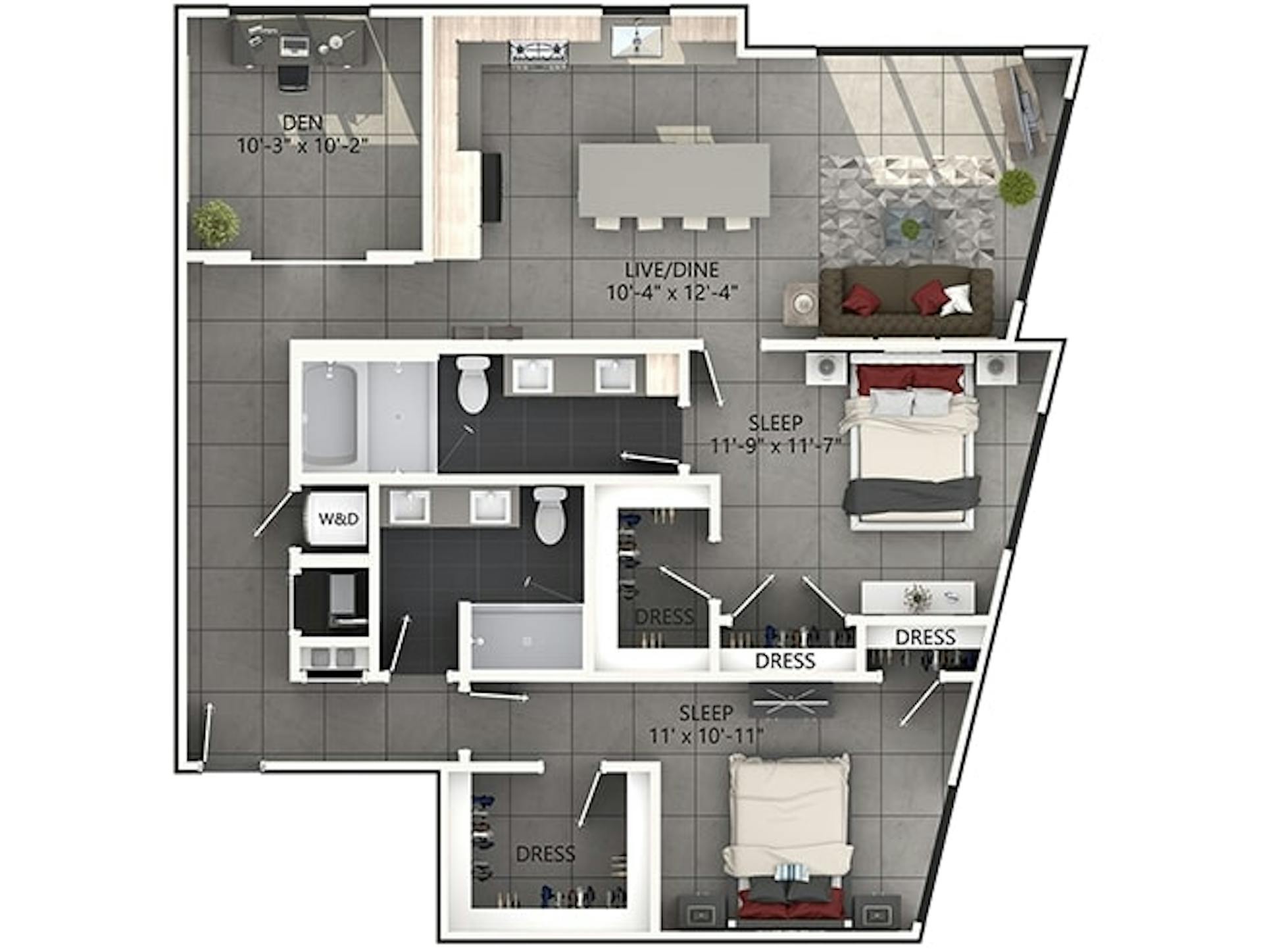 C8 floor plan, 2 Bedroom, 2 Bathroom at AMLI Midtown Miami apartments