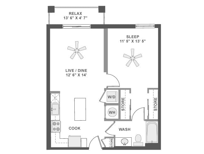 A3 floor plan, 1 Bedroom, 1 Bathroom at AMLI Dadeland apartments