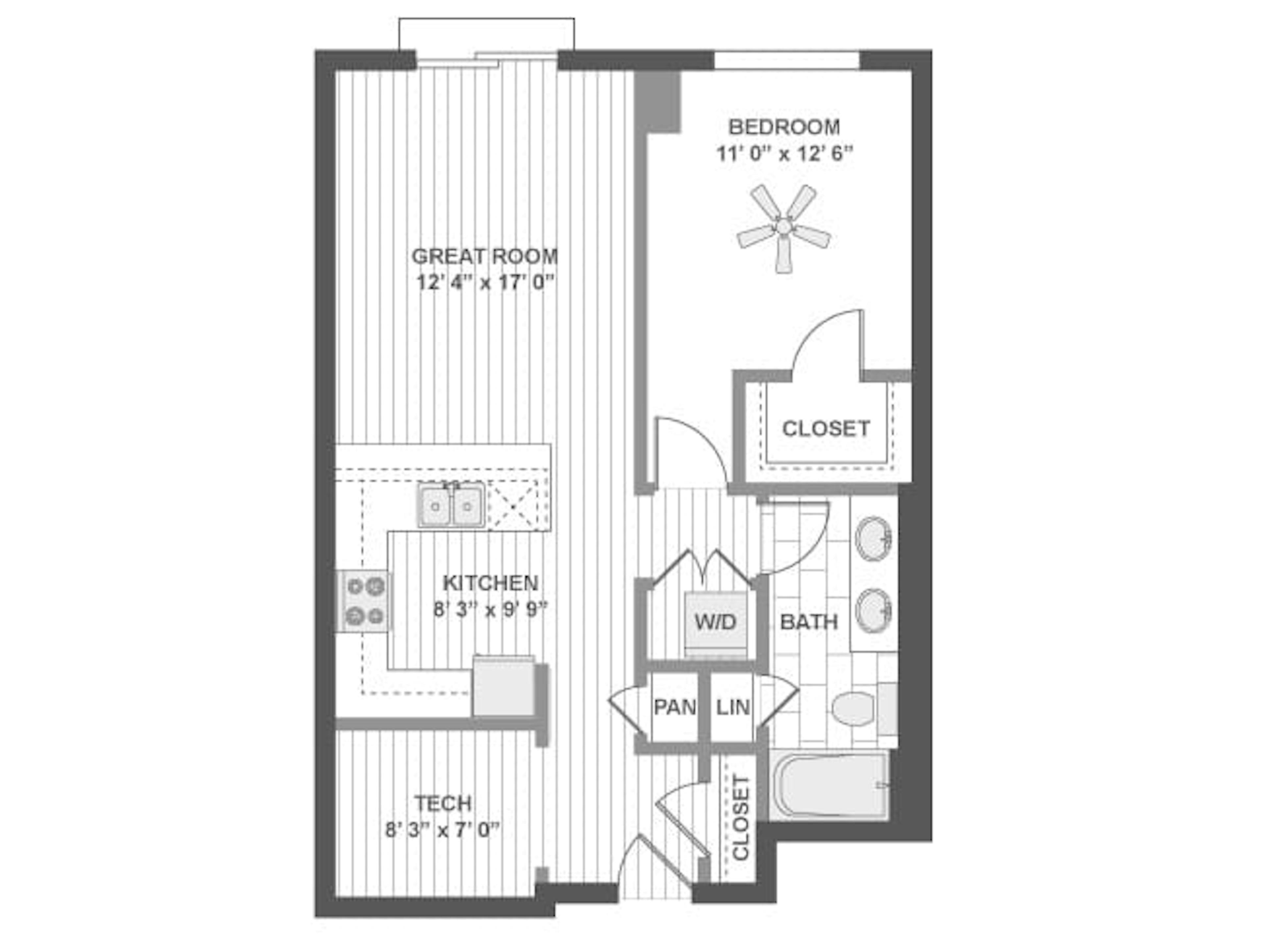 A450 floor plan, 1 Bedroom, 1 Bathroom at AMLI Evanston apartments