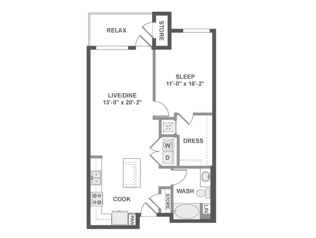A4b floor plan, 1 Bedroom, 1 Bathroom at AMLI Uptown Orange apartments