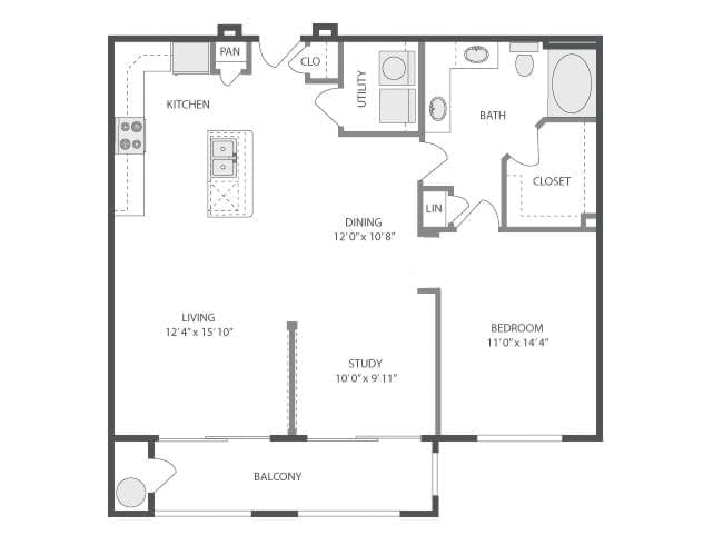 Commons floor plan, 1 Bedroom, 1 Bathroom, Study/Office at AMLI Park Avenue apartments
