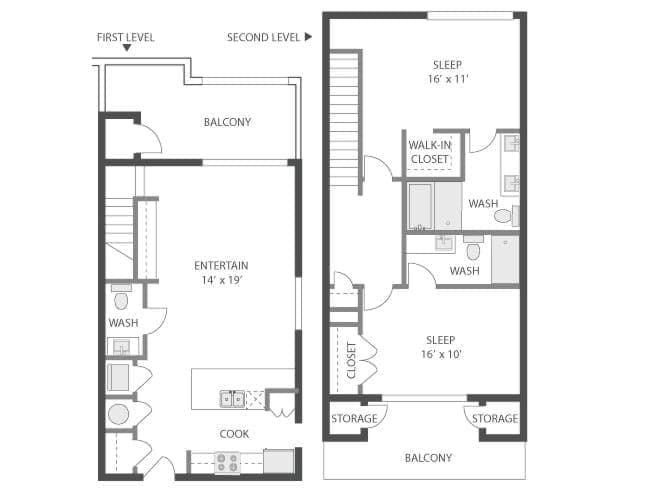 Highland floor plan, 2 Bedroom, 2 Bathroom at AMLI Old 4th Ward apartments