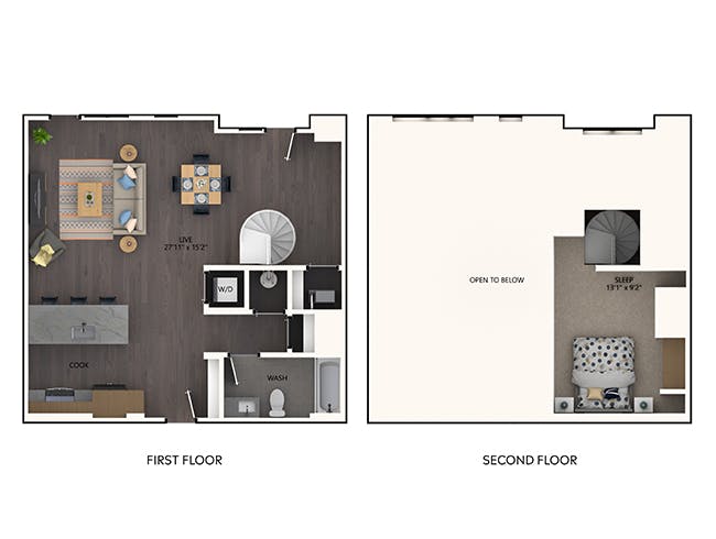 A5L floor plan, 1 Bedroom, 1 Bathroom, Loft at AMLI Broadway Park apartments