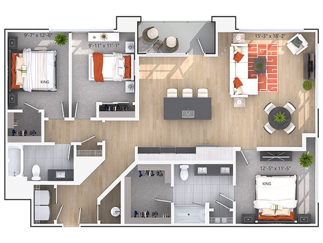 Kirkwood (D5) floor plan, 3 Bedroom, 2 Bathroom at AMLI Decatur apartments