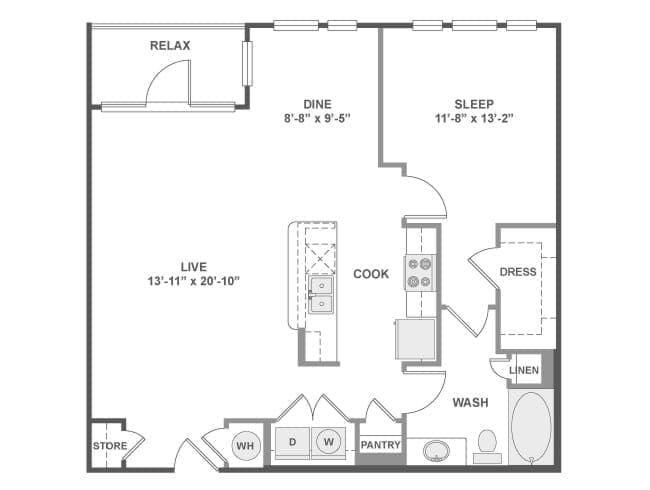 A5 floor plan, 1 Bedroom, 1 Bathroom at AMLI West Plano apartments
