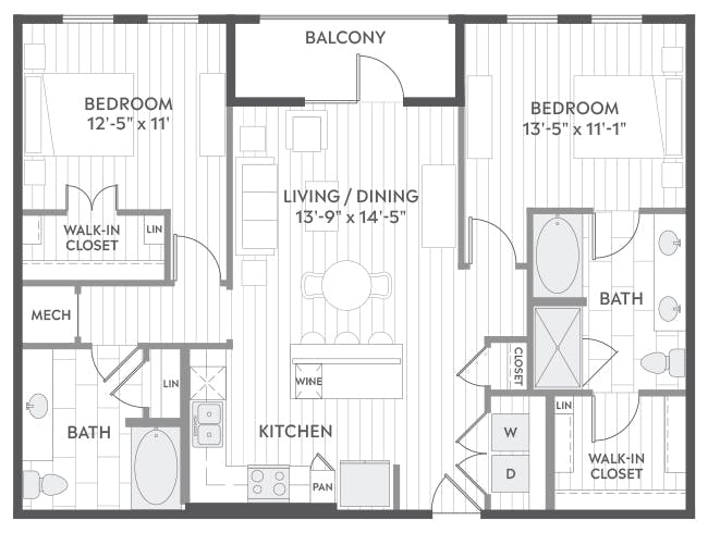 C5c floor plan, 2 Bedroom, 2 Bathroom at AMLI Branch Park apartments