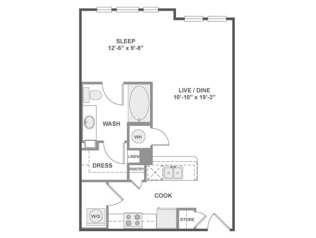 E1 floor plan, Studio, 1 Bathroom at AMLI West Plano apartments