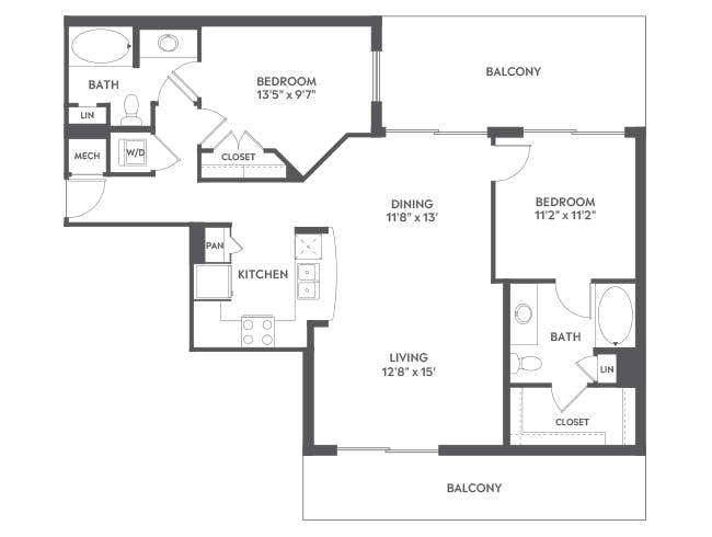 C5b floor plan, 2 Bedroom, 2 Bathroom at AMLI Joya apartments