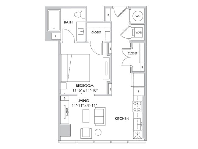 A2 floor plan, 1 Bedroom, 1 Bathroom at AMLI Fountain Place apartments