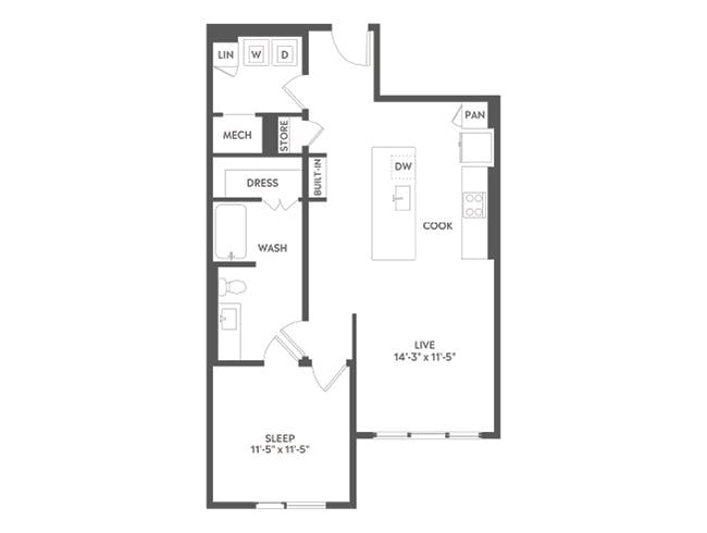 A4c floor plan, 1 Bedroom, 1 Bathroom at AMLI Art District apartments