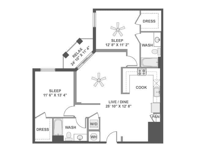 C5b floor plan, 2 Bedroom, 2 Bathroom at AMLI Dadeland apartments
