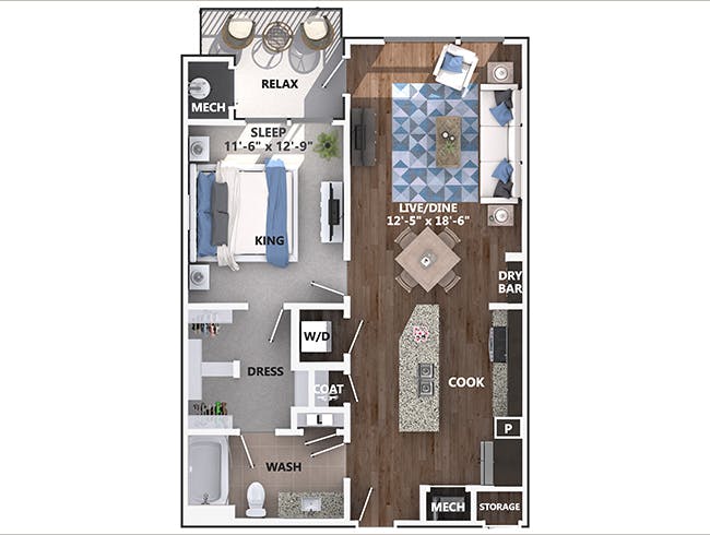 A3a floor plan, 1 Bedroom, 1 Bathroom at AMLI Littleton Village apartments