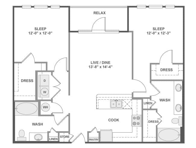 C4a floor plan, 2 Bedroom, 2 Bathroom at AMLI West Plano apartments