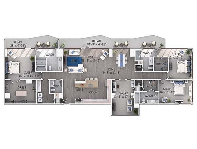 D17P floor plan, 3 Bedroom, 3.5 Bathroom Penthouse at AMLI 3464 apartments