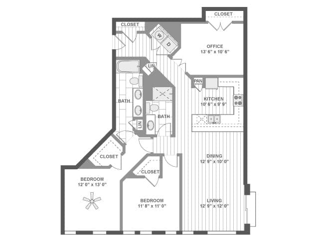 C840 floor plan, 2 Bedroom, 2 Bathroom at AMLI Evanston apartments