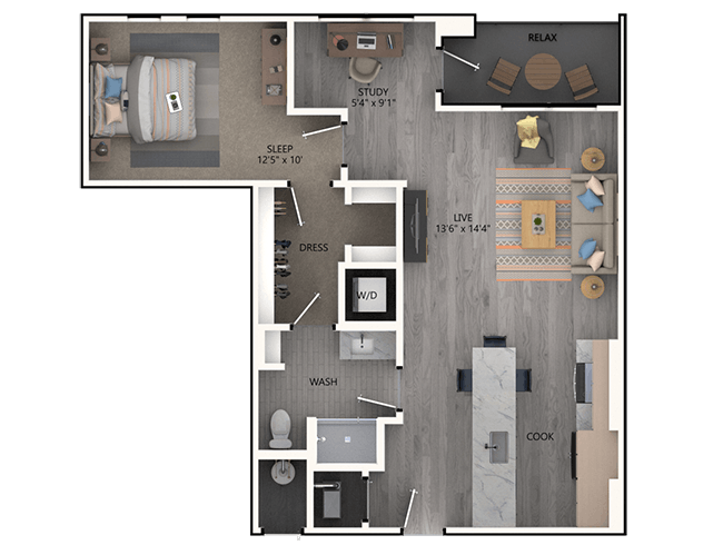 A4a floor plan, 1 Bedroom, 1 Bathroom at AMLI Broadway Park apartments