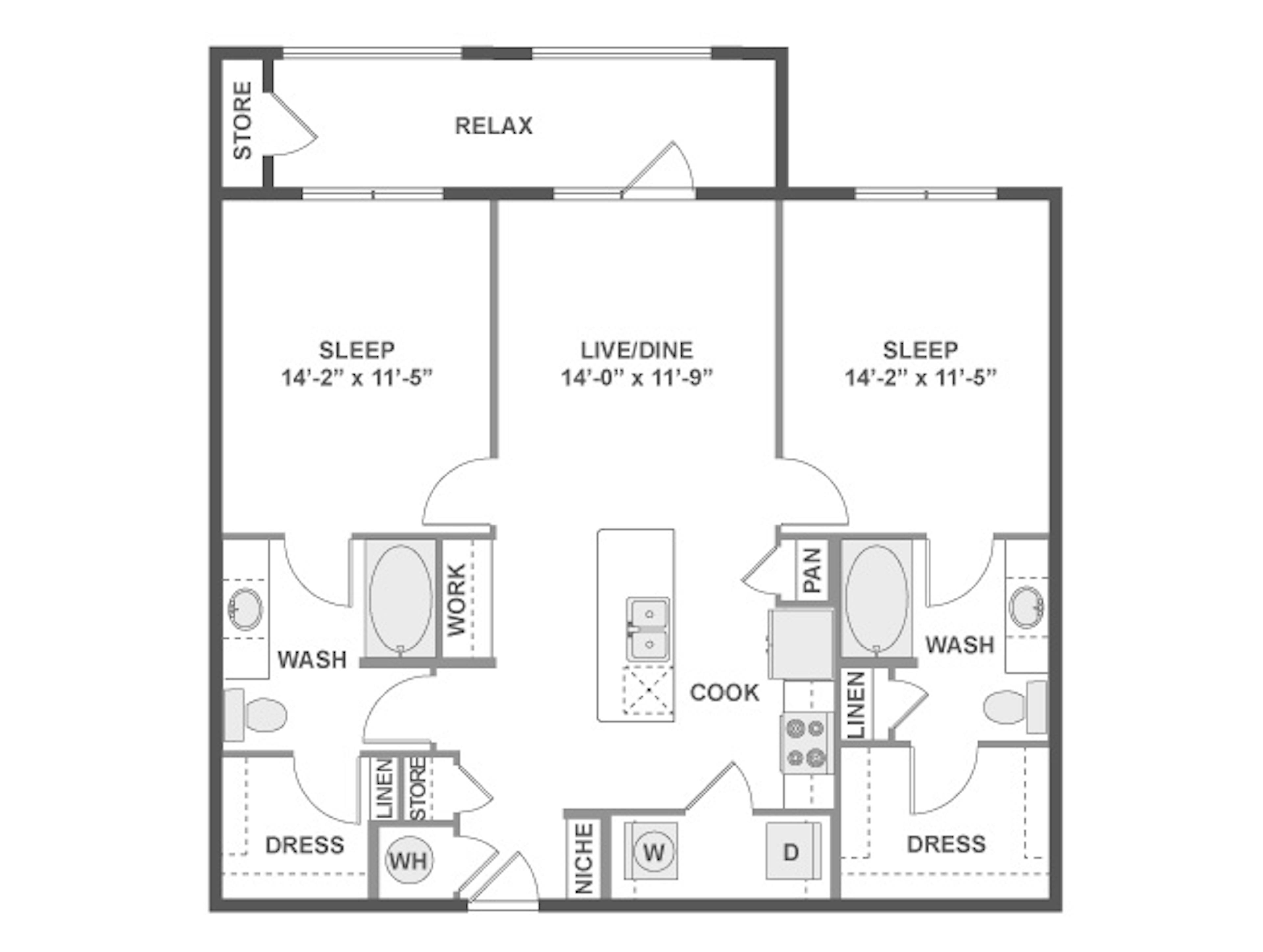 C4 floor plan, 2 Bedroom, 2 Bathroom at AMLI on Riverside apartments