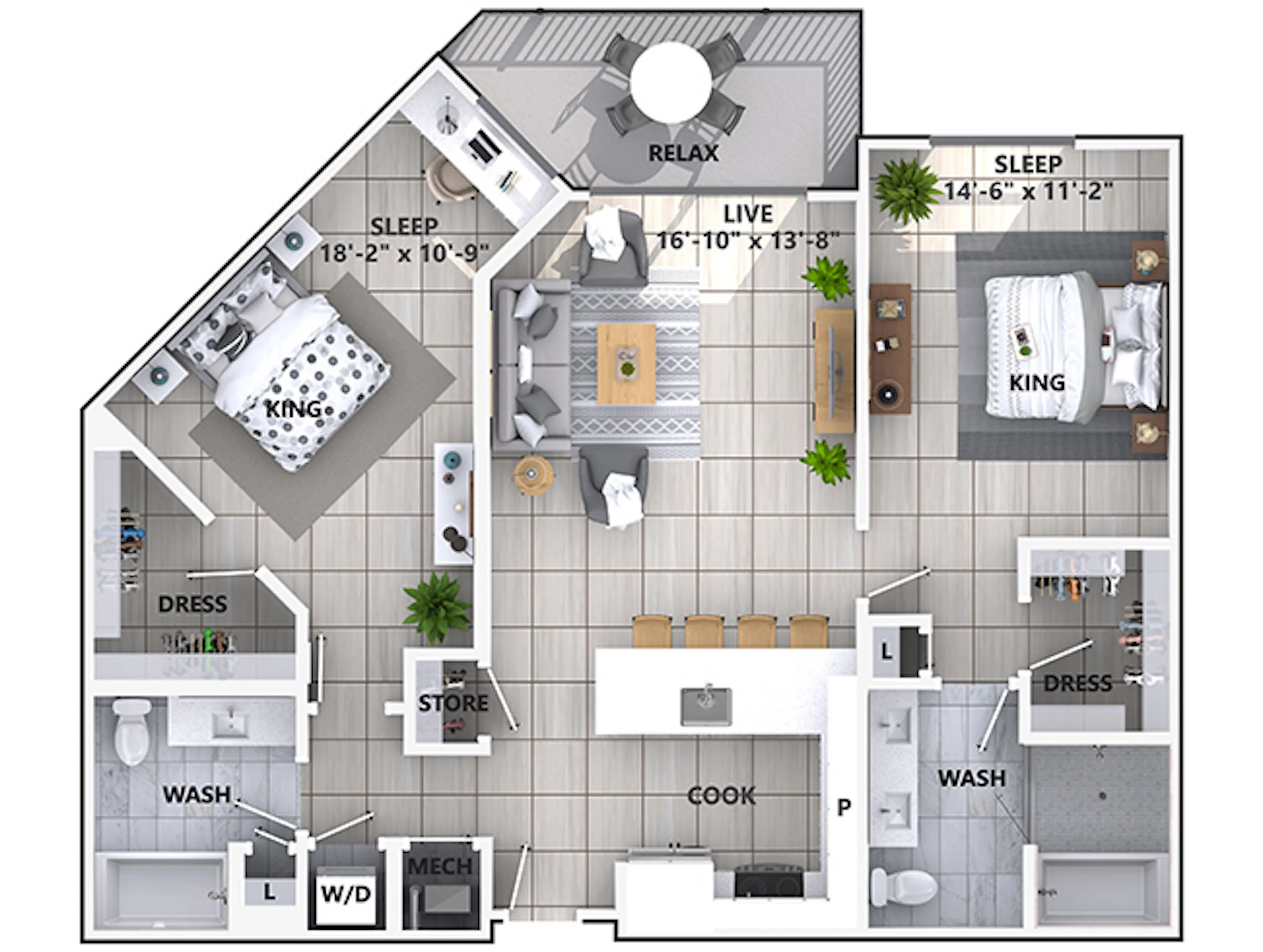 C5 floor plan, 2 Bedroom, 2 Bathroom at AMLI Park West apartments
