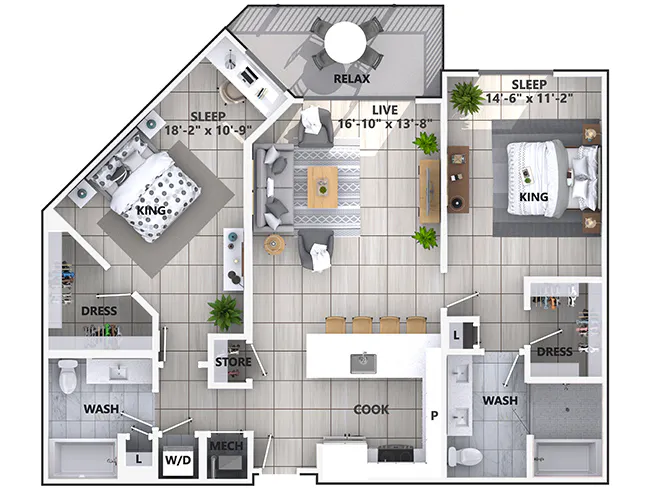 C5 floor plan, 2 Bedroom, 2 Bathroom at AMLI Park West apartments