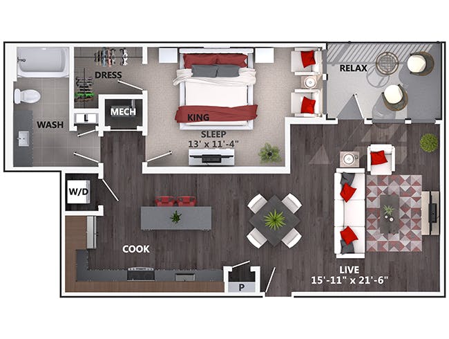 A4a floor plan, 1 Bedroom, 1 Bathroom at AMLI Riverfront Green apartments