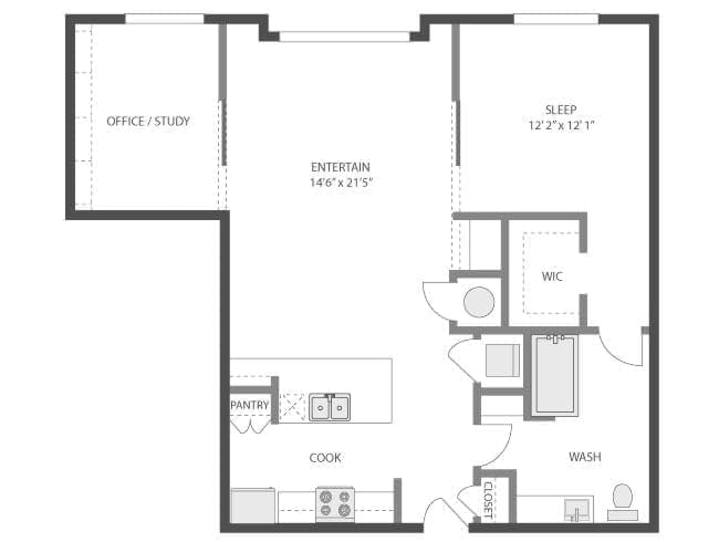 Euclid floor plan, 1 Bedroom, 1 Bathroom at AMLI Old 4th Ward apartments