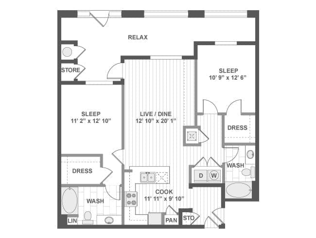 San Nicolas floor plan, 2 Bedroom, 2 Bathroom at AMLI Spanish Hills apartments
