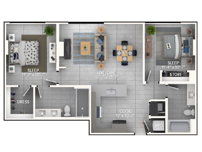 C4 floor plan, 2 Bedroom, 2 Bathroom at AMLI Wynwood apartments
