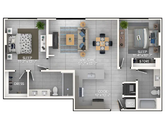 C4 floor plan, 2 Bedroom, 2 Bathroom at AMLI Wynwood apartments