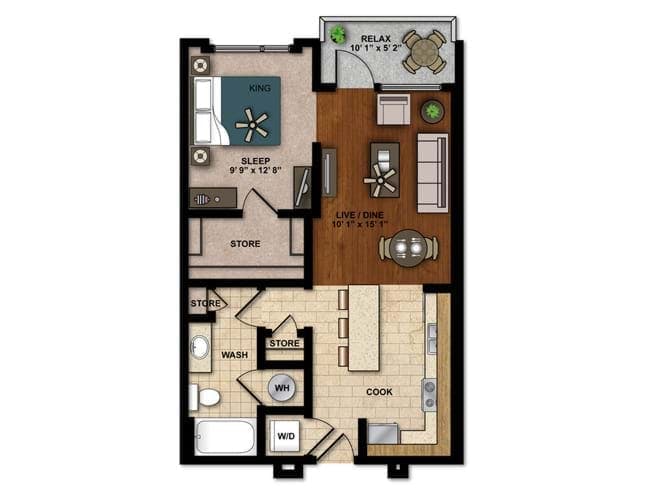 Flex floor plan, Studio, 1 Bathroom at AMLI Ponce Park apartments