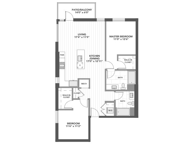 C6 floor plan, 2 Bedroom, 2 Bathroom at AMLI Old Pasadena apartments