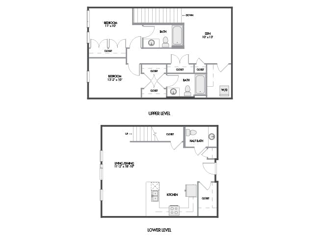 C9DT floor plan, 2 Bedroom, 2.5 Bathroom, Townhome, Den/Office at AMLI Spring District apartments