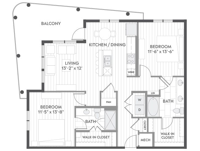 C5b floor plan, 2 Bedroom, 2 Bathroom at AMLI Branch Park apartments