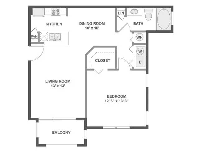 A4b floor plan, 1 Bedroom, 1 Bathroom at AMLI Toscana Place apartments