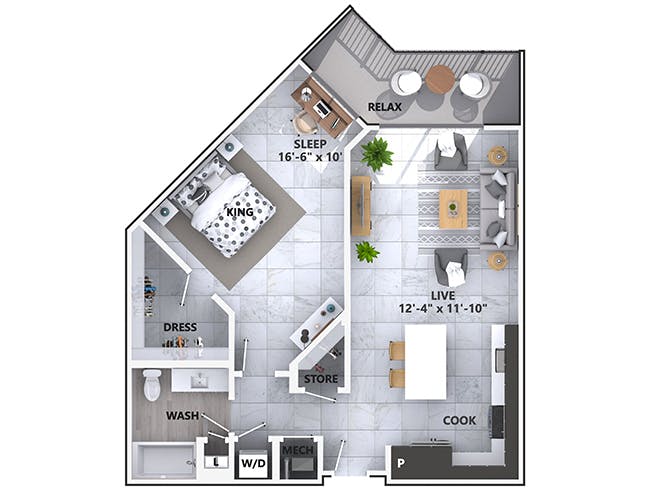 A4 floor plan, 1 Bedroom, 1 Bathroom at AMLI Park West apartments